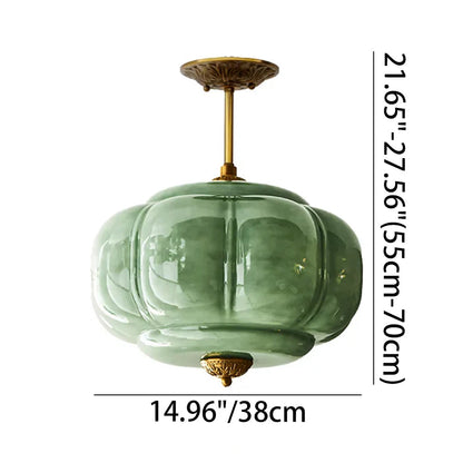 Ribbed Glass Globe Hanging Fixture with Warm Amber Tone & Antique Brass Hardware for Dining Room Kitchen Entry