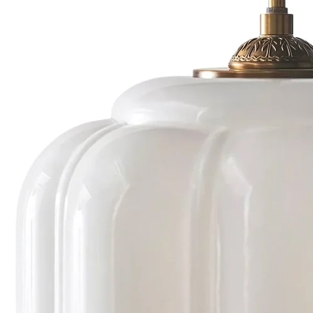 Ribbed Glass Globe Hanging Fixture with Warm Amber Tone & Antique Brass Hardware for Dining Room Kitchen Entry