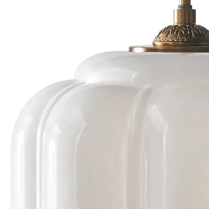 Ribbed Glass Globe Hanging Fixture with Warm Amber Tone & Antique Brass Hardware for Dining Room Kitchen Entry