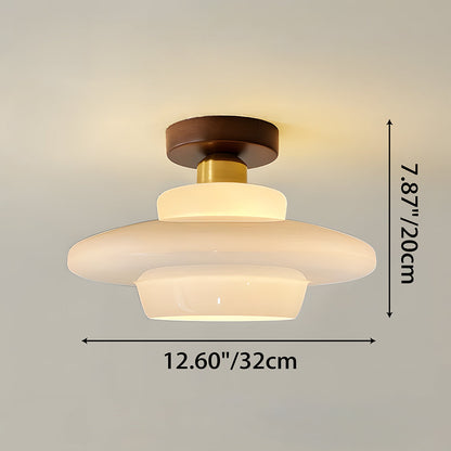 Flush Mount Glass Ceiling Light with Real Wood Trim for Entryway Kitchen Dining Room | Modern Farmhouse Entry Lighting Fixture 12 Inch Warm