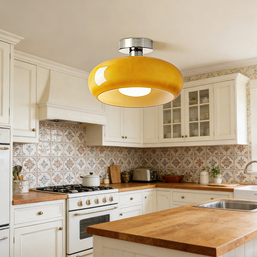 Amber Glass Dome Hanging Light 11 Inch for Kitchen Island Vintage Brass Fixture Dimmable E27 Dining Room Bedroom Overhead Adjustable Height