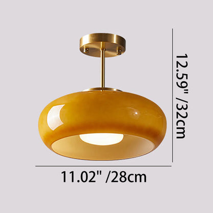 Amber Glass Globe Ceiling Light 11 Inch Dome Shade for Kitchen Island Dining Table Bedroom Brass Iron Fixture E27 Socket
