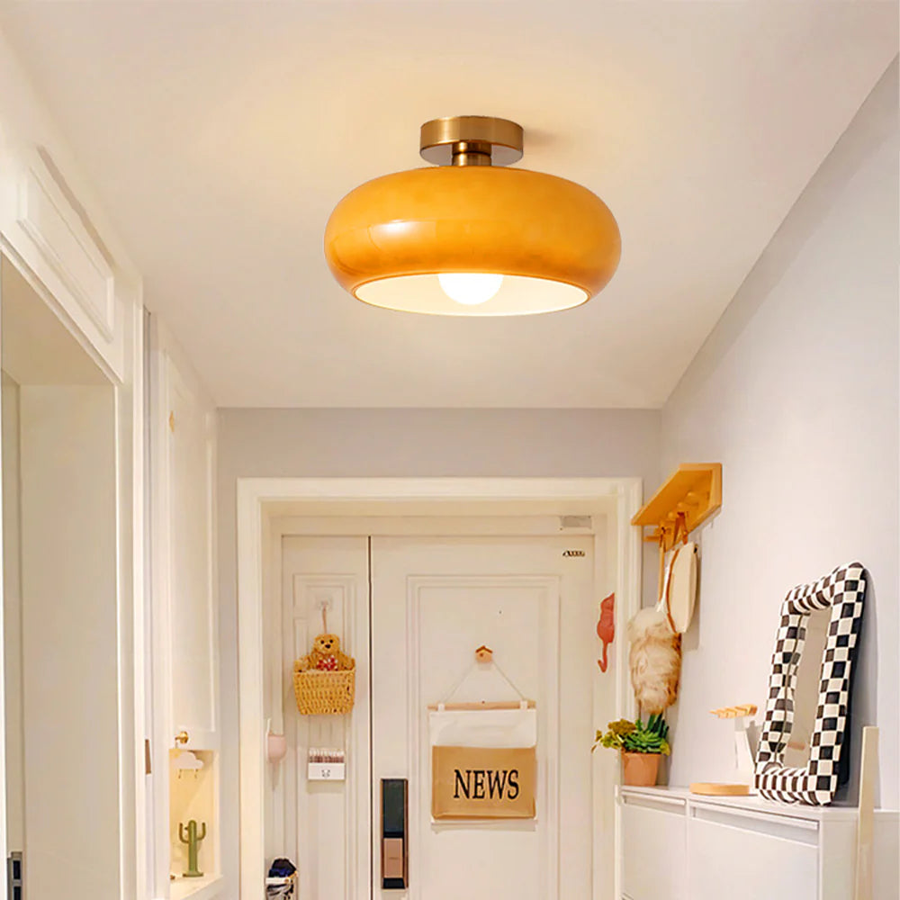 Amber Glass Globe Ceiling Light 11 Inch Dome Shade for Kitchen Island Dining Table Bedroom Brass Iron Fixture E27 Socket