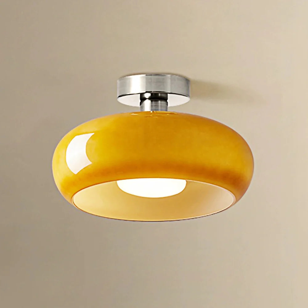 Amber Glass Globe Ceiling Light 11 Inch Dome Shade for Kitchen Island Dining Table Bedroom Brass Iron Fixture E27 Socket