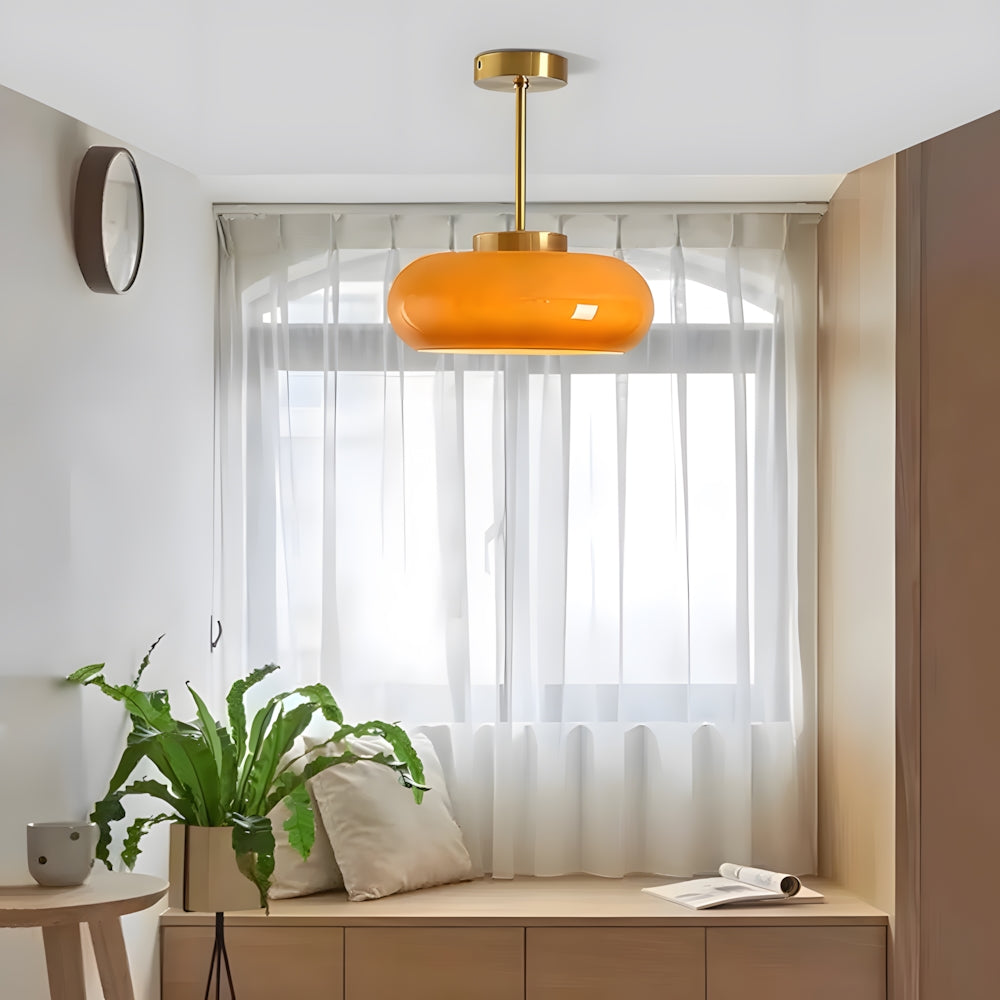 Amber Glass Globe Ceiling Light 11 Inch Dome Shade for Kitchen Island Dining Table Bedroom Brass Iron Fixture E27 Socket