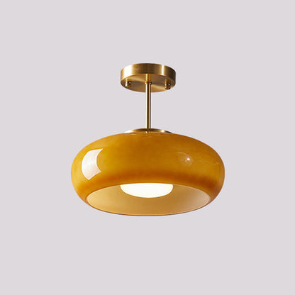 Amber Glass Globe Ceiling Light 11 Inch Dome Shade for Kitchen Island Dining Table Bedroom Brass Iron Fixture E27 Socket