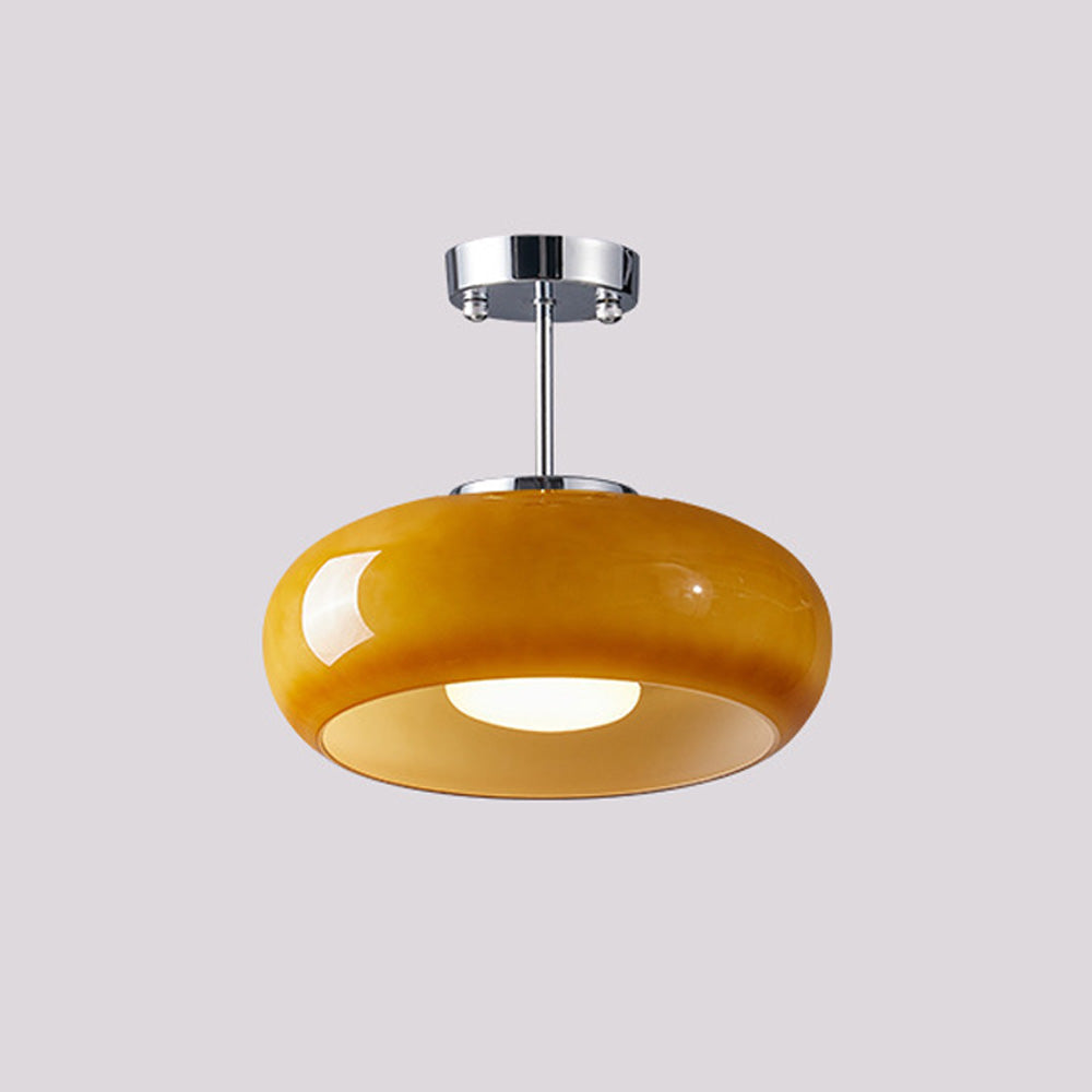 Amber Glass Globe Ceiling Light 11 Inch Dome Shade for Kitchen Island Dining Table Bedroom Brass Iron Fixture E27 Socket