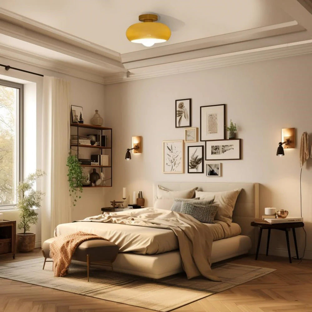 Semi Flush Mount Ceiling Light Fixture 11 in Glass Shade for Bedroom Living Room Hallway Indoor Lighting Chrome Gold Finish