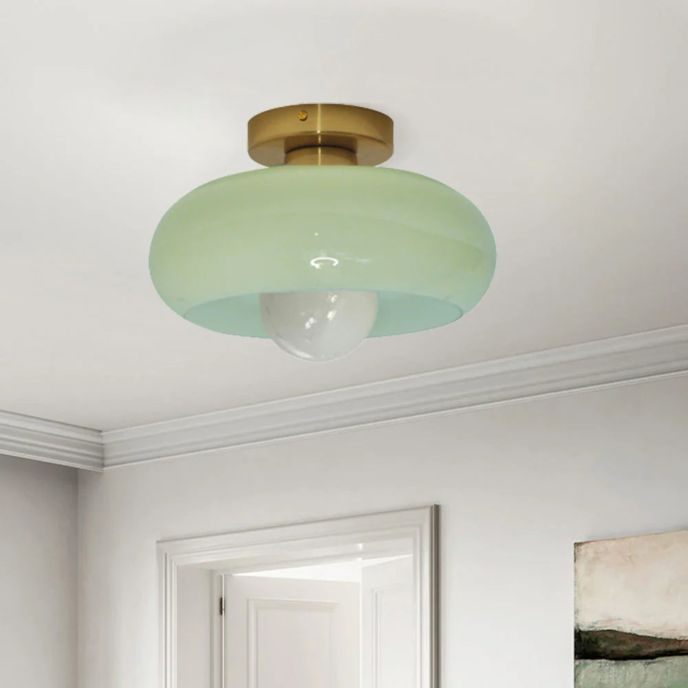 Semi Flush Mount Ceiling Light Fixture 11 in Glass Shade for Bedroom Living Room Hallway Indoor Lighting Chrome Gold Finish