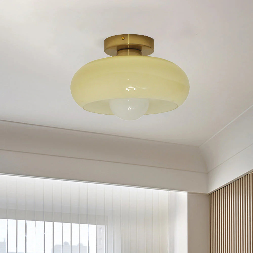 Semi Flush Mount Ceiling Light Fixture 11 in Glass Shade for Bedroom Living Room Hallway Indoor Lighting Chrome Gold Finish