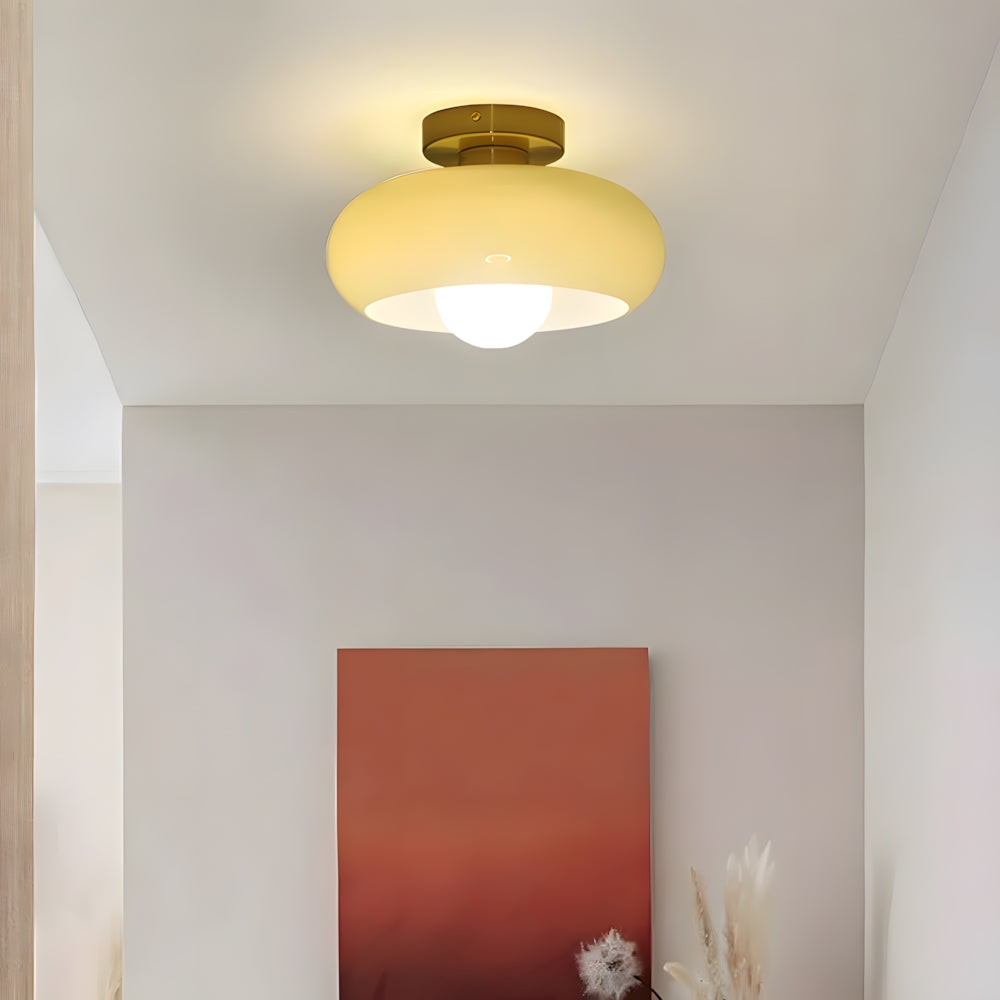 Semi Flush Mount Ceiling Light Fixture 11 in Glass Shade for Bedroom Living Room Hallway Indoor Lighting Chrome Gold Finish
