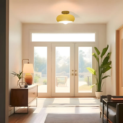 Semi Flush Mount Ceiling Light Fixture 11 in Glass Shade for Bedroom Living Room Hallway Indoor Lighting Chrome Gold Finish
