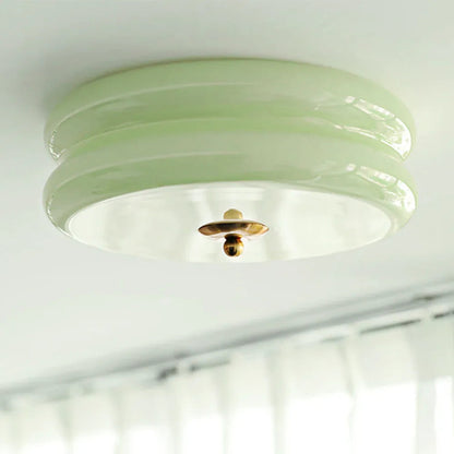 Handcrafted Glass Flush Mount Ceiling Light 16 in White Gold Finish for Dining Room Bedroom Kitchen Overhead Lighting Fixture Vintage Style
