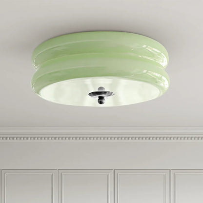 Handcrafted Glass Flush Mount Ceiling Light 16 in White Gold Finish for Dining Room Bedroom Kitchen Overhead Lighting Fixture Vintage Style