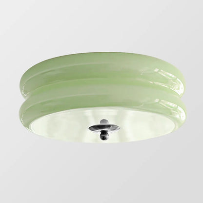 Handcrafted Glass Flush Mount Ceiling Light 16 in White Gold Finish for Dining Room Bedroom Kitchen Overhead Lighting Fixture Vintage Style