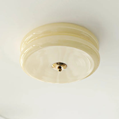 Handcrafted Glass Flush Mount Ceiling Light 16 in White Gold Finish for Dining Room Bedroom Kitchen Overhead Lighting Fixture Vintage Style