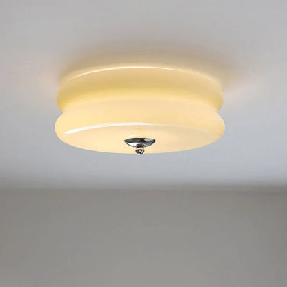 Handcrafted Glass Flush Mount Ceiling Light 16 in White Gold Finish for Dining Room Bedroom Kitchen Overhead Lighting Fixture Vintage Style