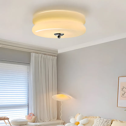 Handcrafted Glass Flush Mount Ceiling Light 16 in White Gold Finish for Dining Room Bedroom Kitchen Overhead Lighting Fixture Vintage Style