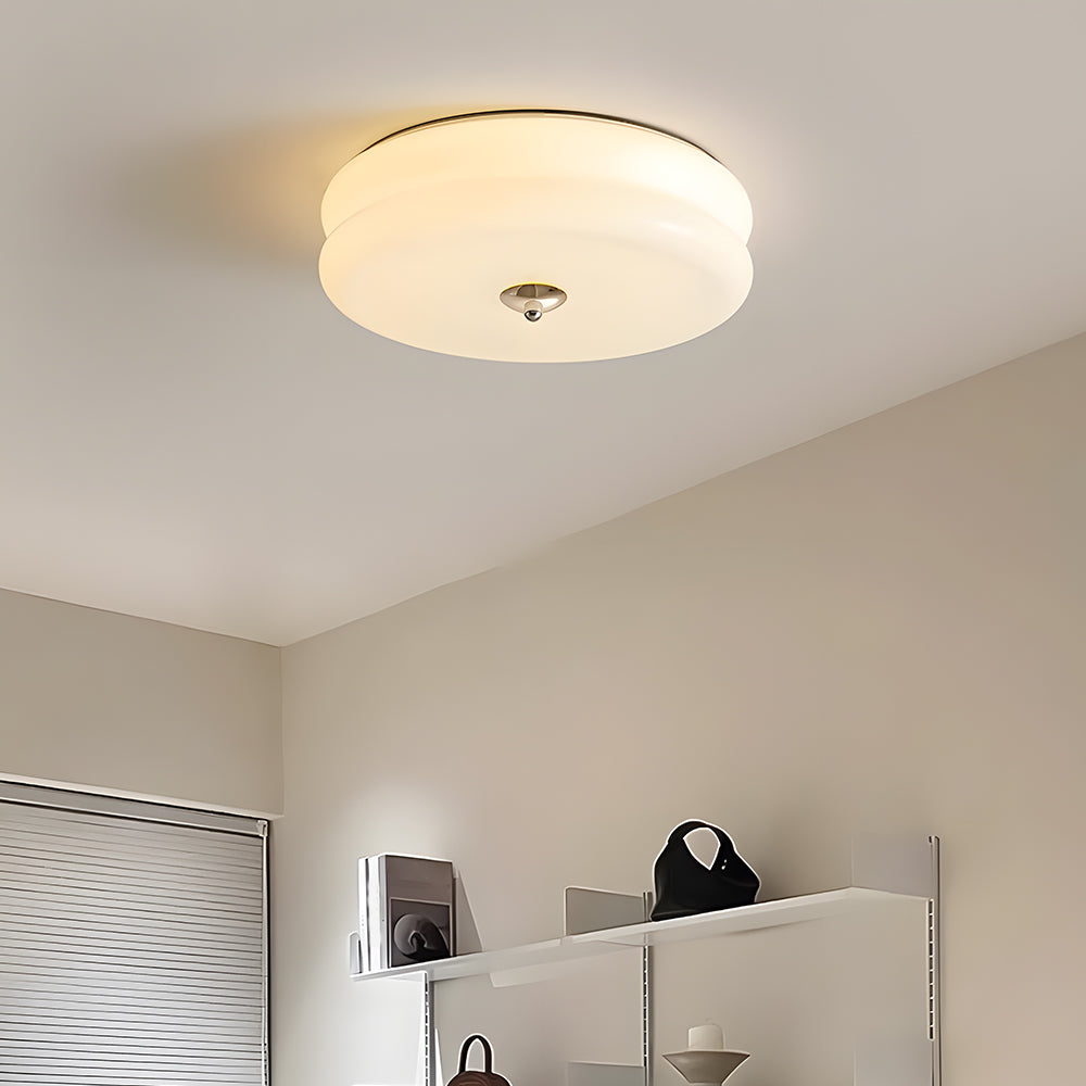 Handcrafted Glass Flush Mount Ceiling Light 16 in White Gold Finish for Dining Room Bedroom Kitchen Overhead Lighting Fixture Vintage Style