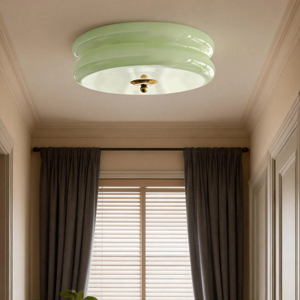 Handcrafted Glass Flush Mount Ceiling Light 16 in White Gold Finish for Dining Room Bedroom Kitchen Overhead Lighting Fixture Vintage Style