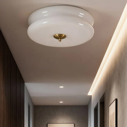 Handcrafted Glass Flush Mount Ceiling Light 16 in White Gold Finish for Dining Room Bedroom Kitchen Overhead Lighting Fixture Vintage Style
