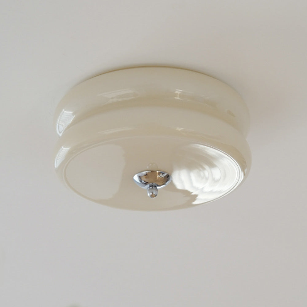Handcrafted Glass Flush Mount Ceiling Light 16 in White Gold Finish for Dining Room Bedroom Kitchen Overhead Lighting Fixture Vintage Style