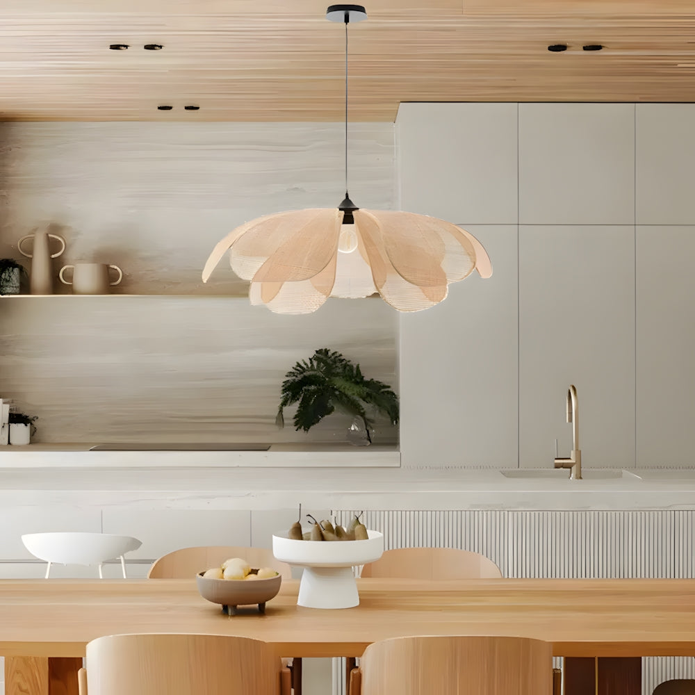 Handwoven Woven Wicker Hanging Fixture 20-Inch Natural Tone Adjustable Overhead Illumination for Kitchens Dining Spaces Islands Counter Tabl