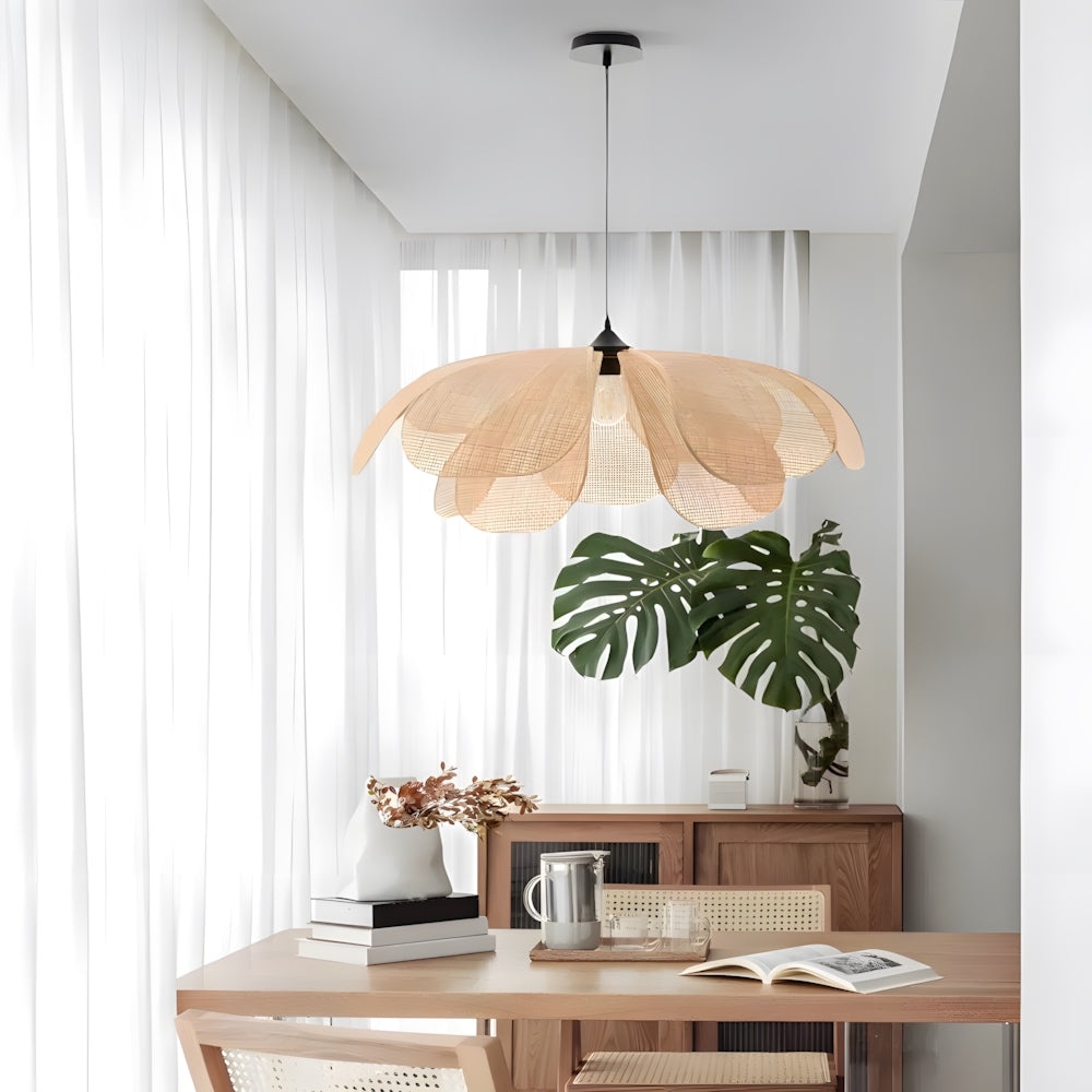 Handwoven Woven Wicker Hanging Fixture 20-Inch Natural Tone Adjustable Overhead Illumination for Kitchens Dining Spaces Islands Counter Tabl