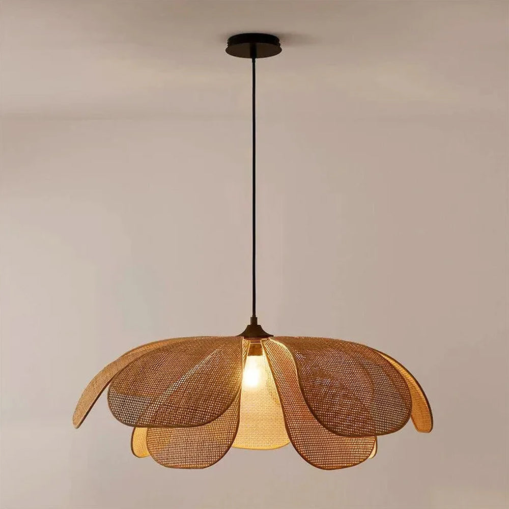 Handwoven Woven Wicker Hanging Fixture 20-Inch Natural Tone Adjustable Overhead Illumination for Kitchens Dining Spaces Islands Counter Tabl