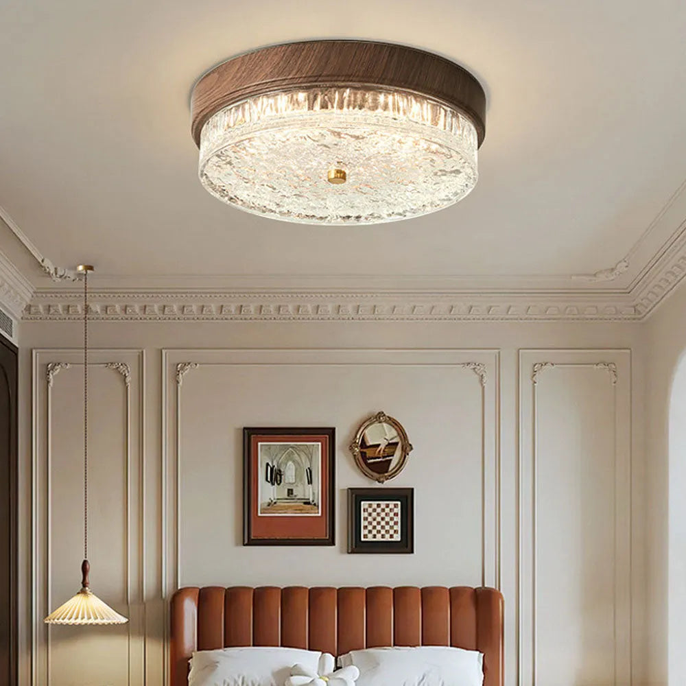 LED Flush Mount Ceiling Light with Glass Shade for Bedroom Living Room Dining Room Modern 12.6 in Round Fixture Indoor Ambient Lighting Cont