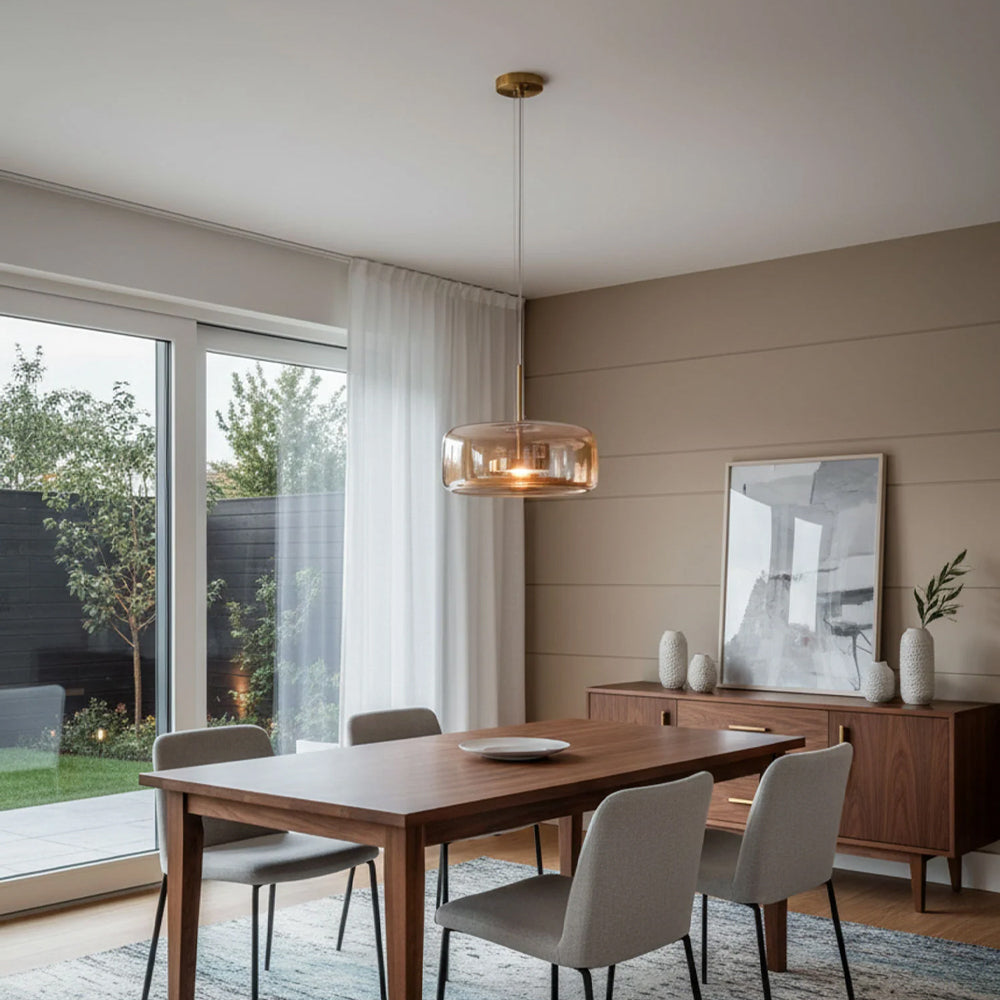 Glass Dome Hanging Light with Smoked Finish – Adjustable LED Fixture for Kitchen Island, Dining Room & Modern Ceiling
