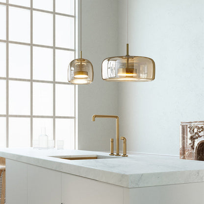 Glass Dome Hanging Light with Smoked Finish – Adjustable LED Fixture for Kitchen Island, Dining Room & Modern Ceiling
