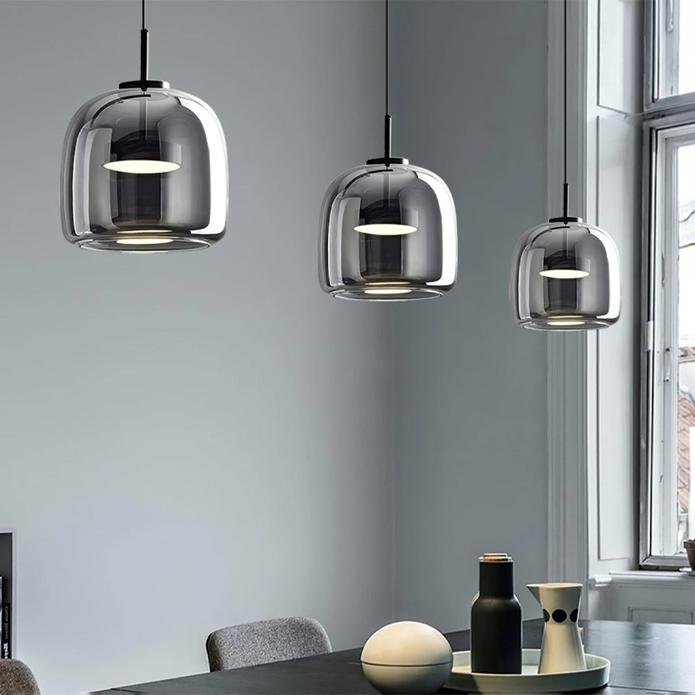 Glass Dome Hanging Light with Smoked Finish – Adjustable LED Fixture for Kitchen Island, Dining Room & Modern Ceiling