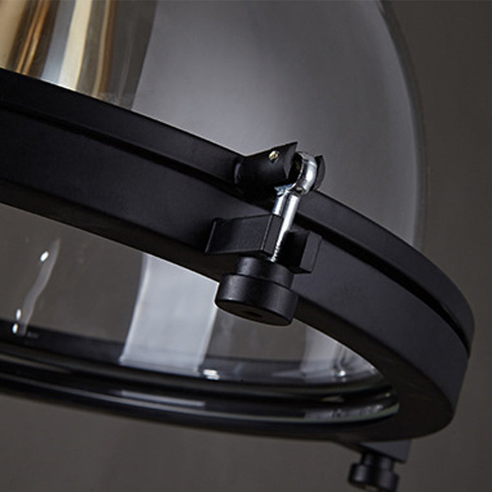 Glass Shade Hanging Fixture with Iron Frame in Black for Dining Rooms, Kitchens, Bedrooms – Adjustable Chain Mount, E26 Socket, 12 in Diamet