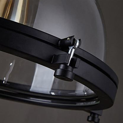 Glass Shade Hanging Fixture with Iron Frame in Black for Dining Rooms, Kitchens, Bedrooms – Adjustable Chain Mount, E26 Socket, 12 in Diamet