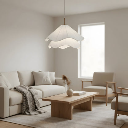 Layered Fabric Drop Light with Floral Silhouette E27 Socket for Dining Areas Bedrooms Living Spaces Soft Diffused Illumination Sculptural Ce