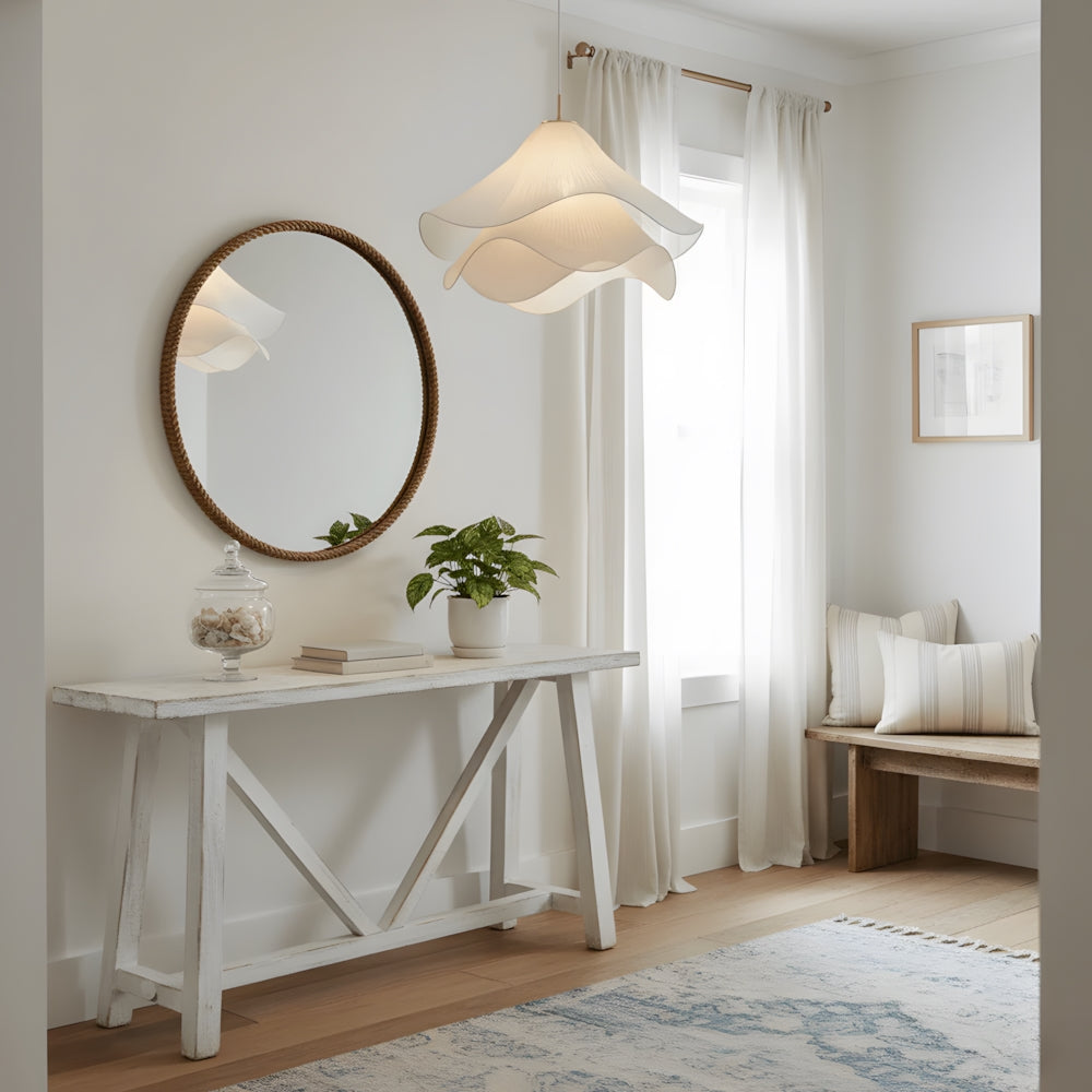 Layered Flower Ceiling Fixture White Fabric Metal Frame E27 Socket 24 in Diameter for Bedroom Living Room Dining Table Overhead Lighting Scu