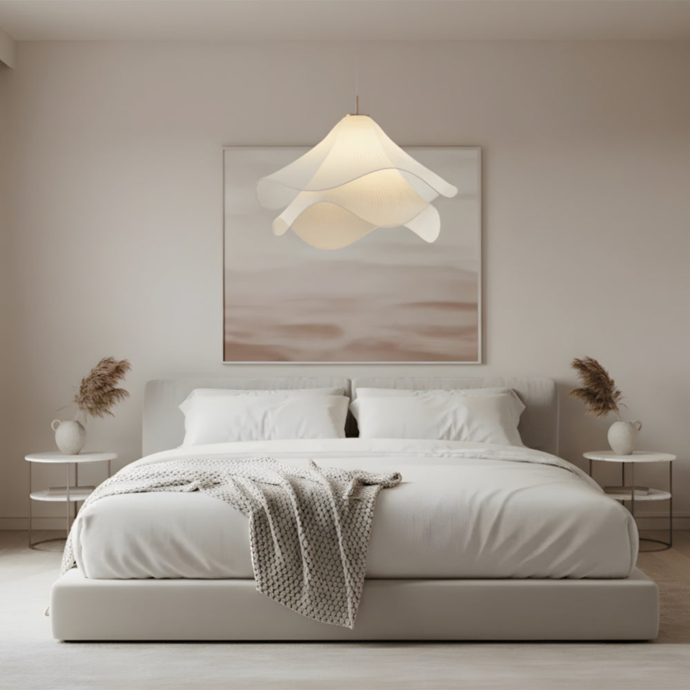 Layered Fabric Drop Light with Floral Silhouette E27 Socket for Dining Areas Bedrooms Living Spaces Soft Diffused Illumination Sculptural Ce