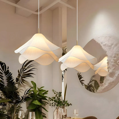 Layered Flower Ceiling Fixture White Fabric Metal Frame E27 Socket 24 in Diameter for Bedroom Living Room Dining Table Overhead Lighting Scu