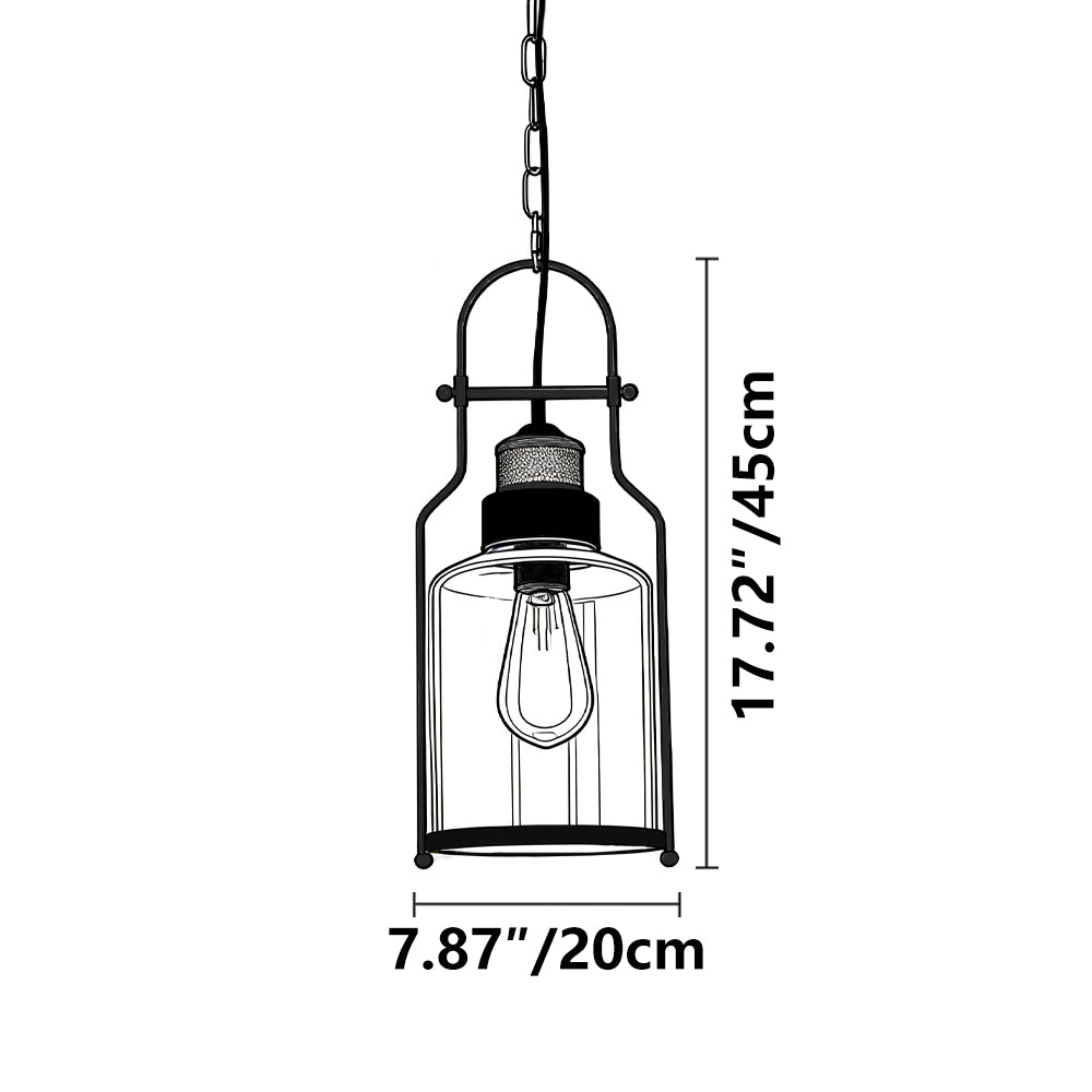 Hanging Ceiling Fixture Metal & Glass 8 in Wide 18 in Drop Industrial Style for Entryway Kitchen Island Dining Area