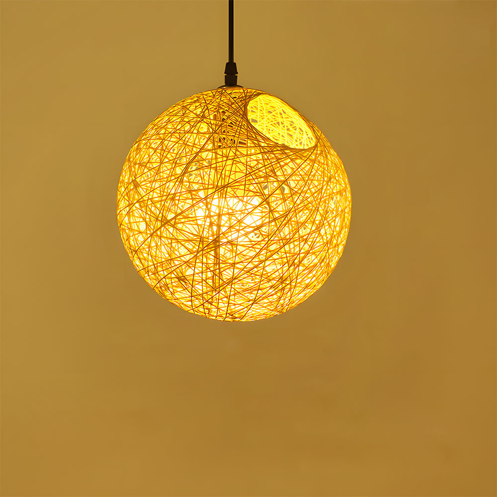 Woven Sphere Ceiling Light for Dining Rooms & Living Spaces – Handcrafted Natural Fiber Hanging Fixture with Warm Filtered Glow