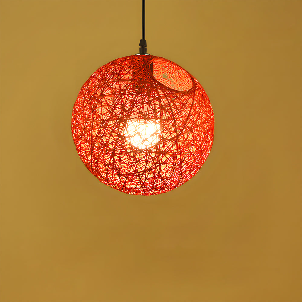 Woven Sphere Ceiling Light for Dining Rooms & Living Spaces – Handcrafted Natural Fiber Hanging Fixture with Warm Filtered Glow