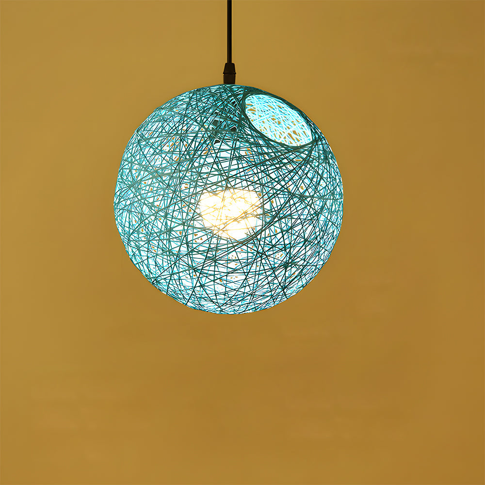 Woven Sphere Ceiling Light for Dining Rooms & Living Spaces – Handcrafted Natural Fiber Hanging Fixture with Warm Filtered Glow