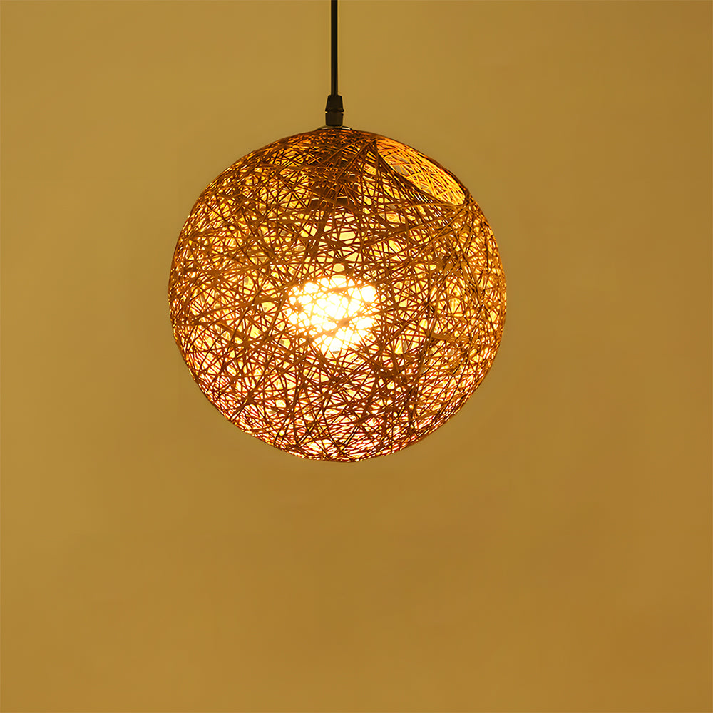 Woven Sphere Ceiling Light for Dining Rooms & Living Spaces – Handcrafted Natural Fiber Hanging Fixture with Warm Filtered Glow