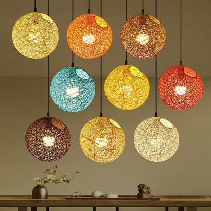 Woven Sphere Ceiling Light for Dining Rooms & Living Spaces – Handcrafted Natural Fiber Hanging Fixture with Warm Filtered Glow