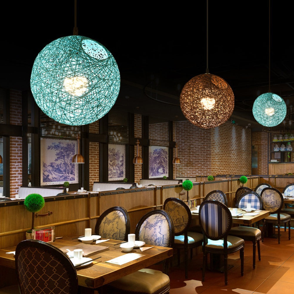 Woven Sphere Ceiling Light for Dining Rooms & Living Spaces – Handcrafted Natural Fiber Hanging Fixture with Warm Filtered Glow