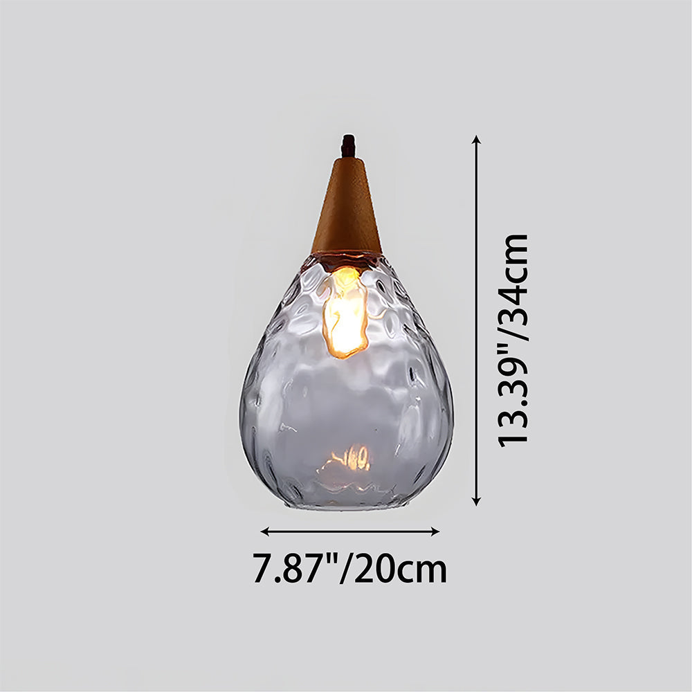Handcrafted Glass Hanging Light Fixture with Natural Wood Trim 12 Inch Height E26 Socket for Kitchen Dining Room Bedroom Hallway Warm White