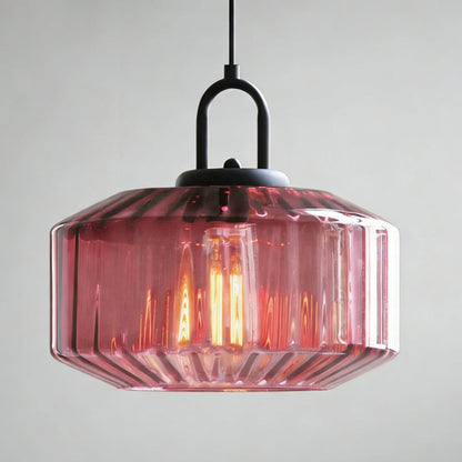 Artisan Glass Drop Light 11 in Green Striped Shade for Dining Tables Kitchen Islands Compact Overhead Fixture Ambient LED Glow