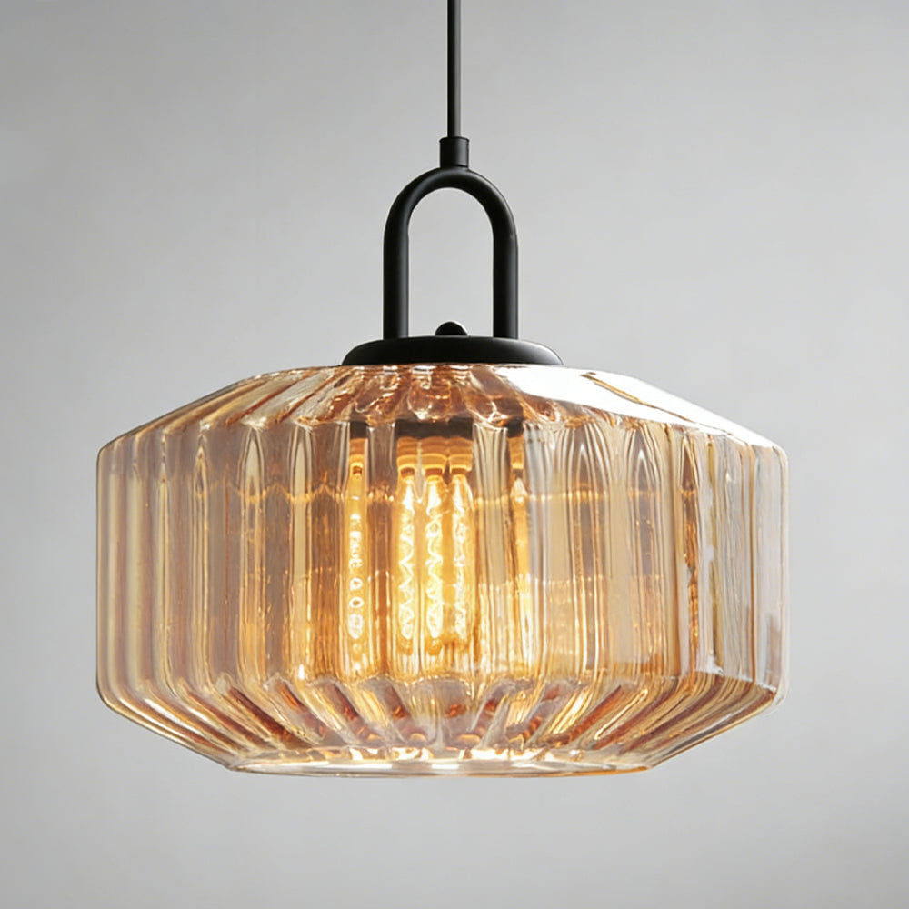 Artisan Glass Drop Light 11 in Green Striped Shade for Dining Tables Kitchen Islands Compact Overhead Fixture Ambient LED Glow