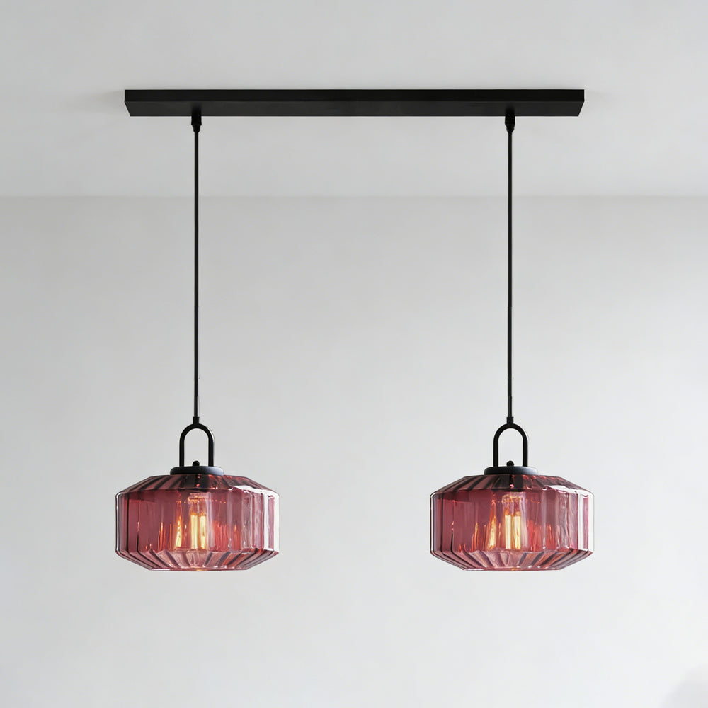 Artisan Glass Drop Light 11 in Green Striped Shade for Dining Tables Kitchen Islands Compact Overhead Fixture Ambient LED Glow